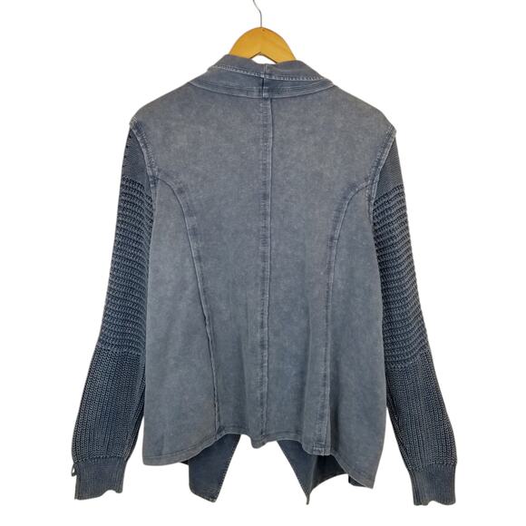 North Style Jersey Knit Cable Knit Sleeve Open Front Cardigan Jacket Blue 1X - Picture 3 of 8